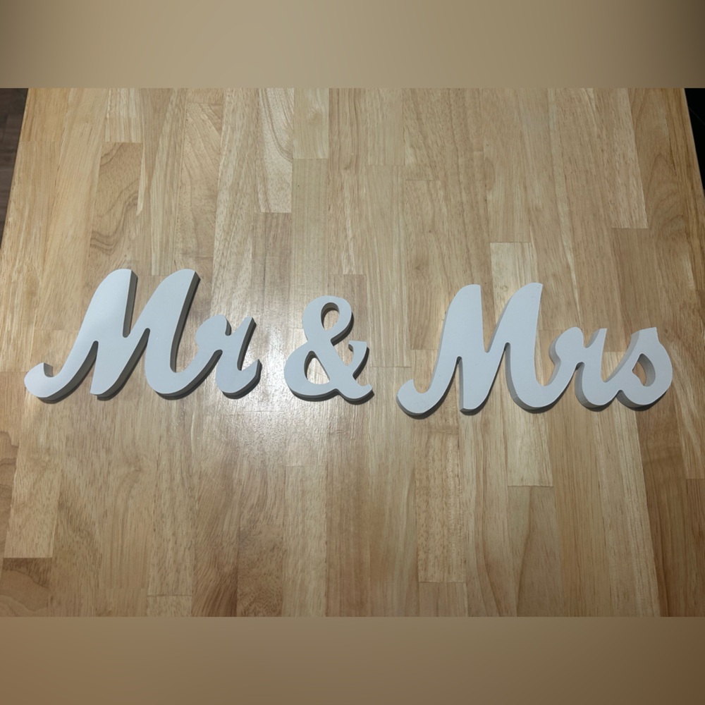 Small Vintage Mr & Mrs White Wooden Letters; Wedding Decor